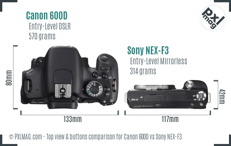 Canon 600D vs Sony NEX-F3 top view buttons comparison