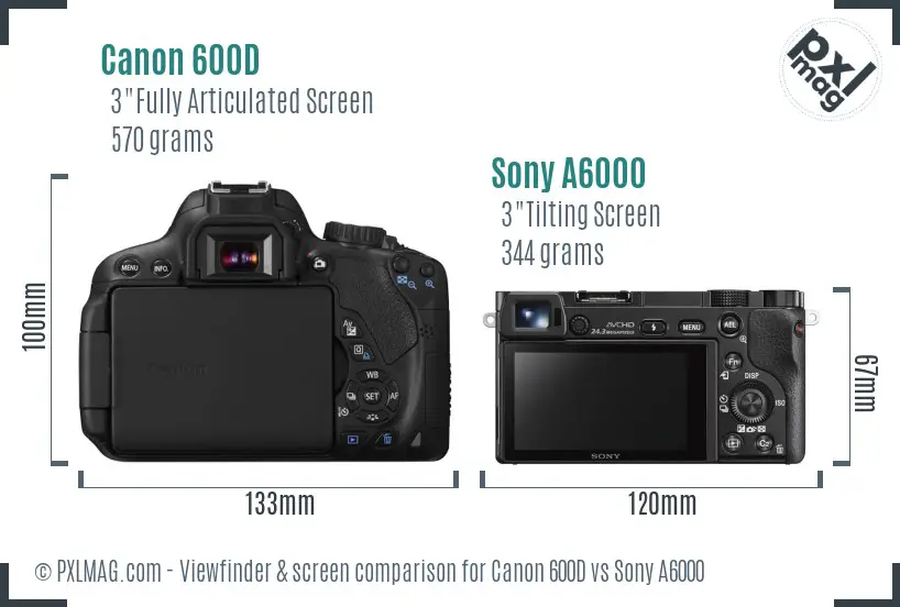 Canon 600D vs Sony A6000 Screen and Viewfinder comparison Canon 600D vs Sony A6000 Screen and Viewfinder comparison