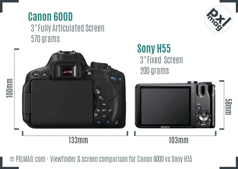 Canon 600D vs Sony H55 Screen and Viewfinder comparison