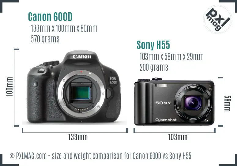 Canon 600D vs Sony H55 size comparison