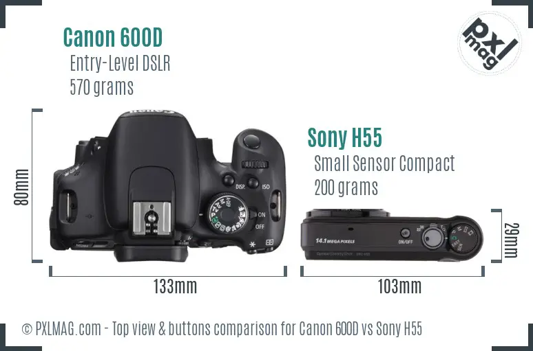 Canon 600D vs Sony H55 top view buttons comparison