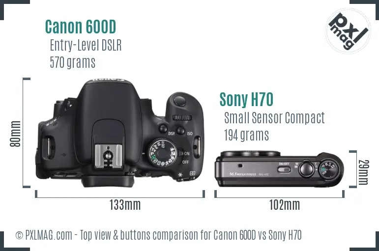 Canon 600D vs Sony H70 top view buttons comparison