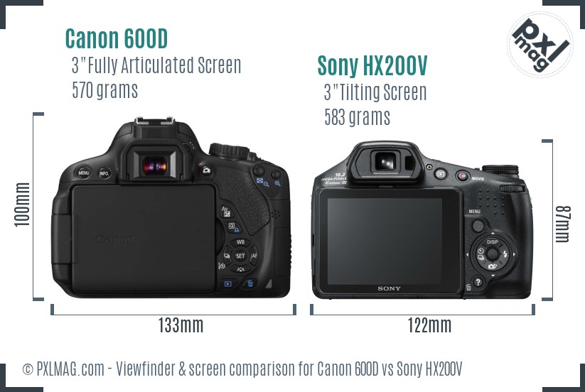 Canon 600D vs Sony HX200V Screen and Viewfinder comparison