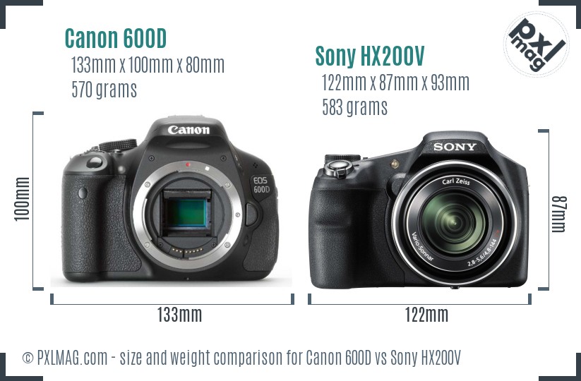 Canon 600D vs Sony HX200V size comparison