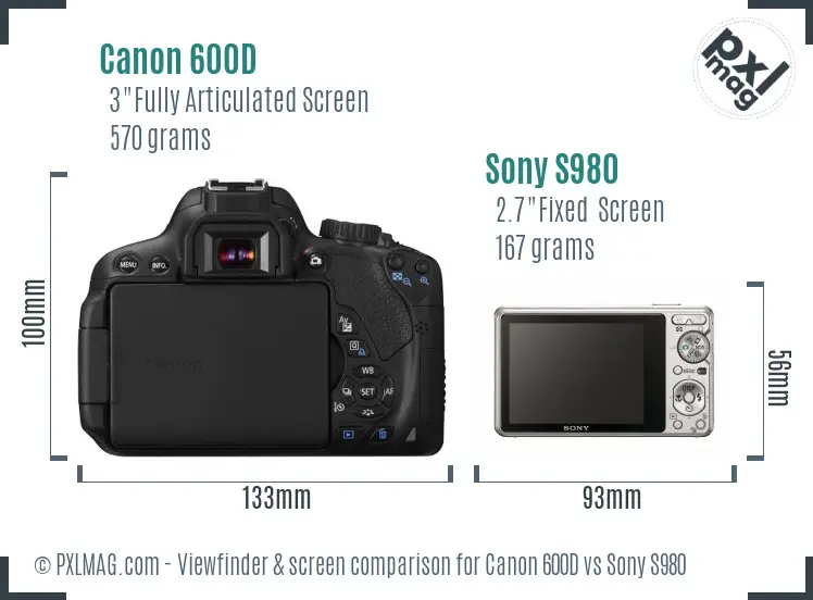 Canon 600D vs Sony S980 Screen and Viewfinder comparison
