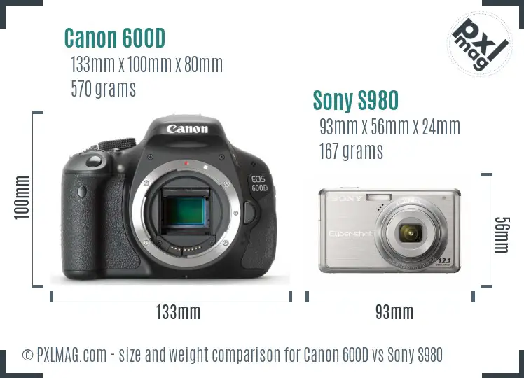 Canon 600D vs Sony S980 size comparison