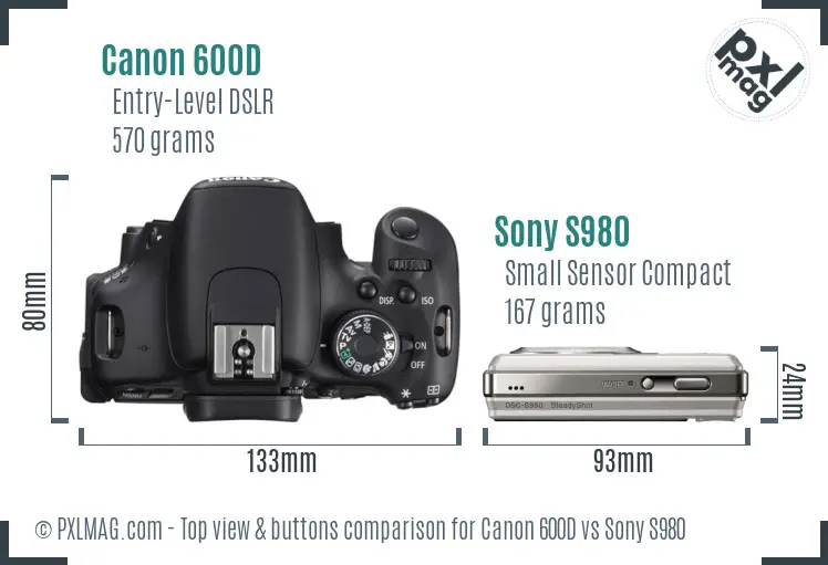 Canon 600D vs Sony S980 top view buttons comparison