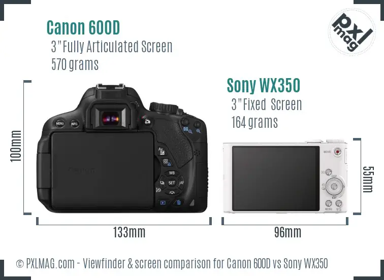 Canon 600D vs Sony WX350 Screen and Viewfinder comparison Canon 600D vs Sony WX350 Screen and Viewfinder comparison