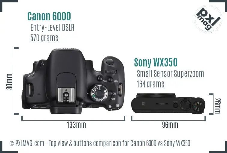 Canon 600D vs Sony WX350 top view buttons comparison Canon 600D vs Sony WX350 top view buttons comparison