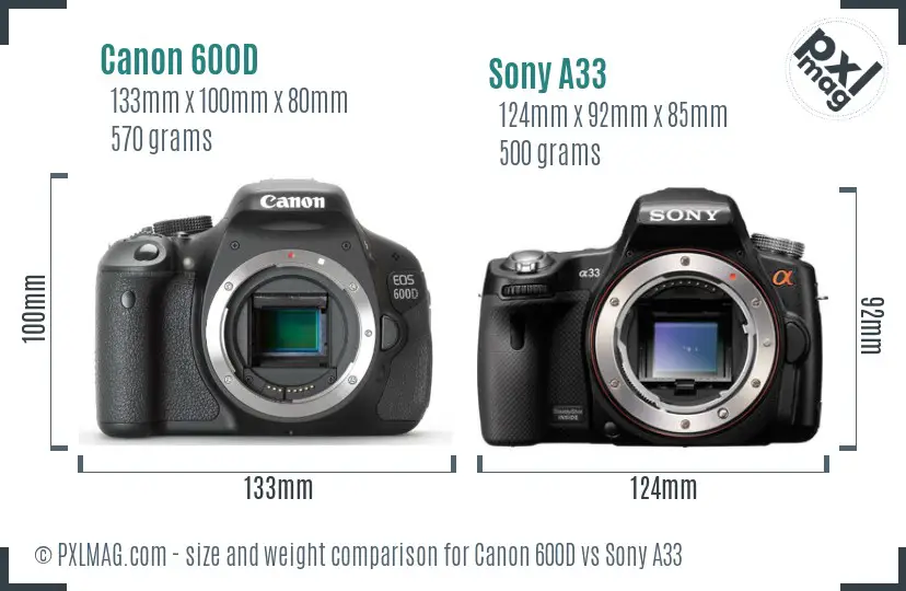 Canon 600D vs Sony A33 size comparison