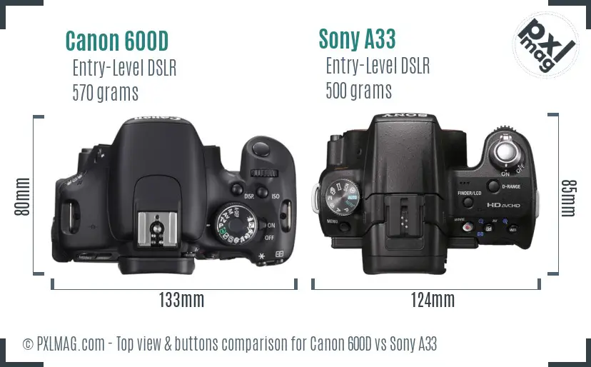 Canon 600D vs Sony A33 top view buttons comparison