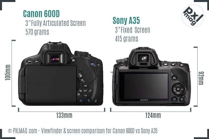 Canon 600D vs Sony A35 Screen and Viewfinder comparison