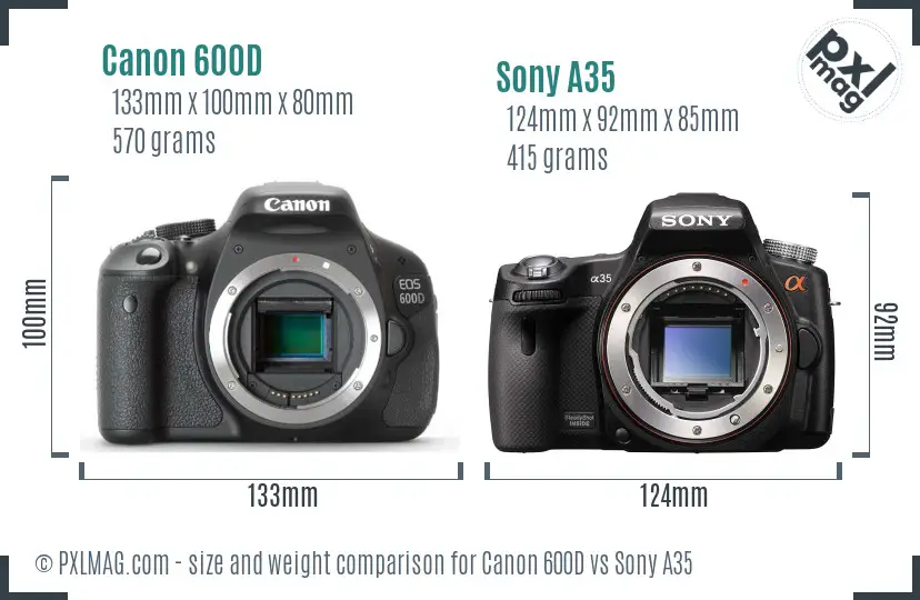 Canon 600D vs Sony A35 size comparison