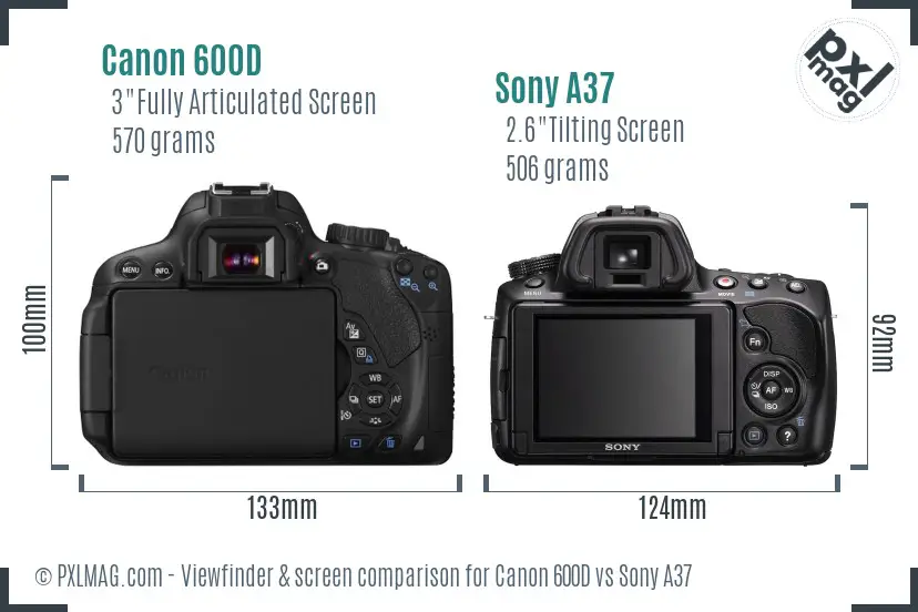 Canon 600D vs Sony A37 Screen and Viewfinder comparison