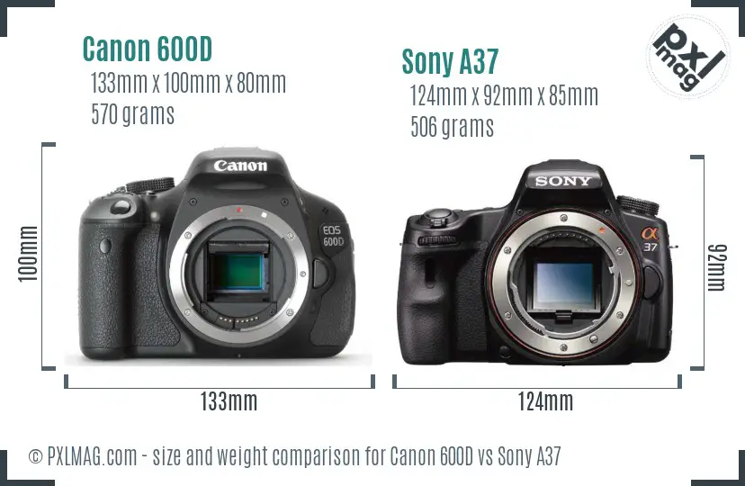 Canon 600D vs Sony A37 size comparison
