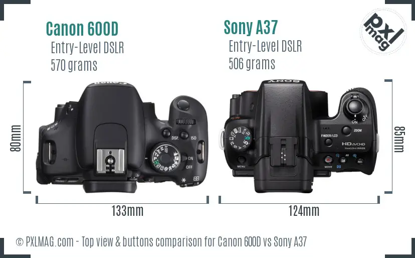 Canon 600D vs Sony A37 top view buttons comparison