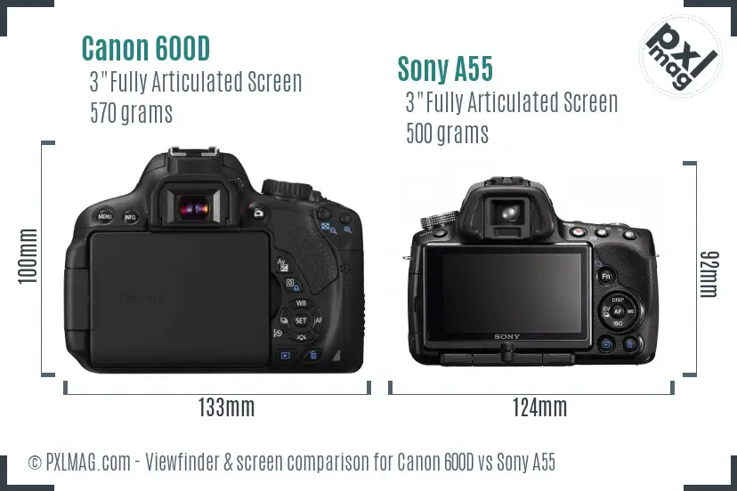 Canon 600D vs Sony A55 Screen and Viewfinder comparison