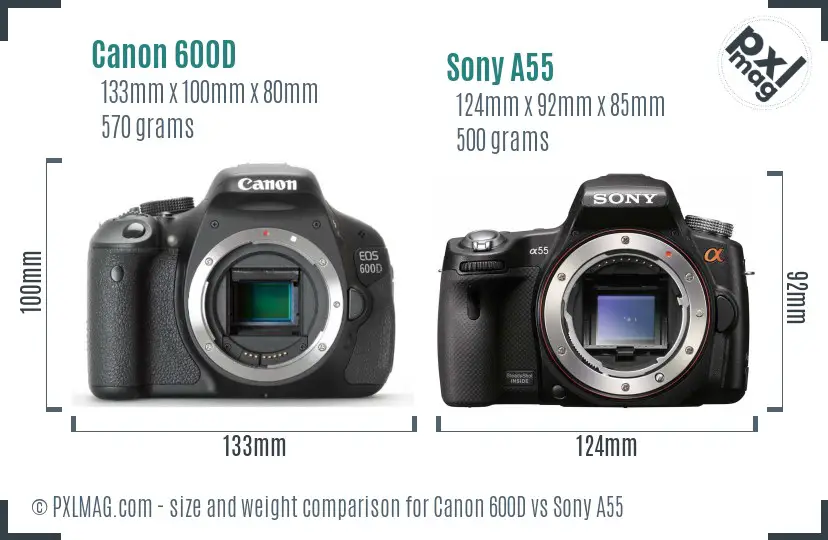 Canon 600D vs Sony A55 size comparison