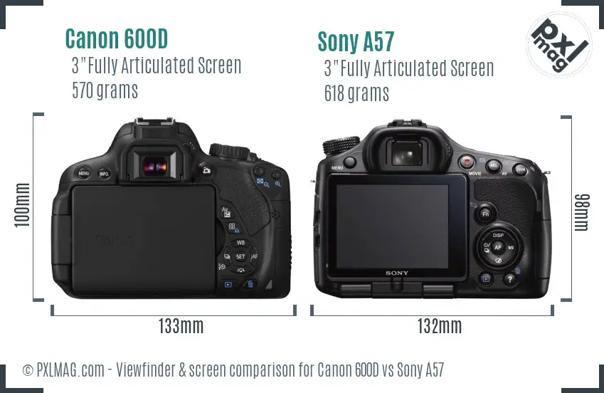 Canon 600D vs Sony A57 Screen and Viewfinder comparison