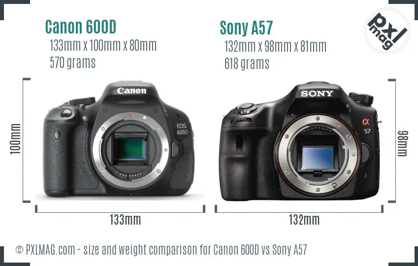 Canon 600D vs Sony A57 size comparison