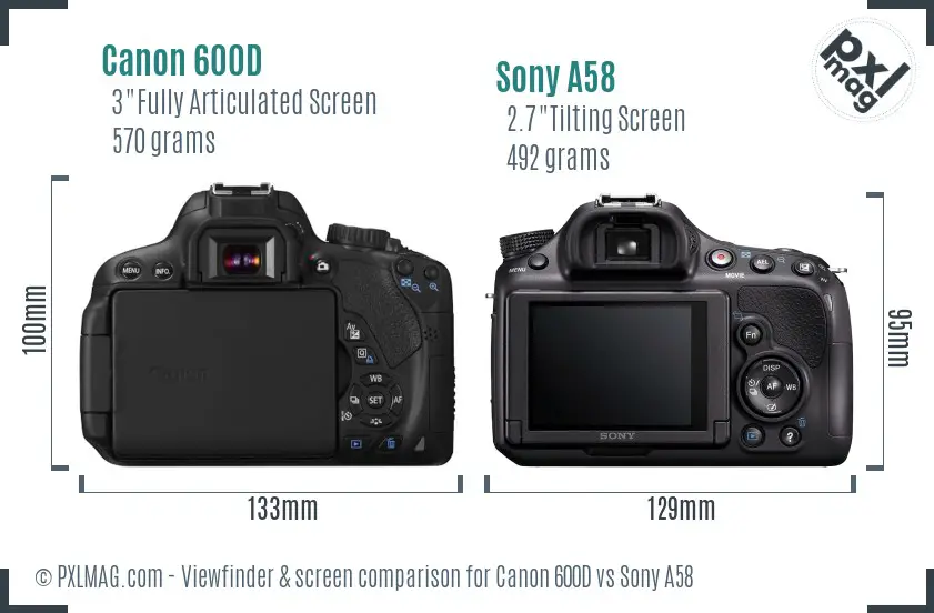 Canon 600D vs Sony A58 Screen and Viewfinder comparison