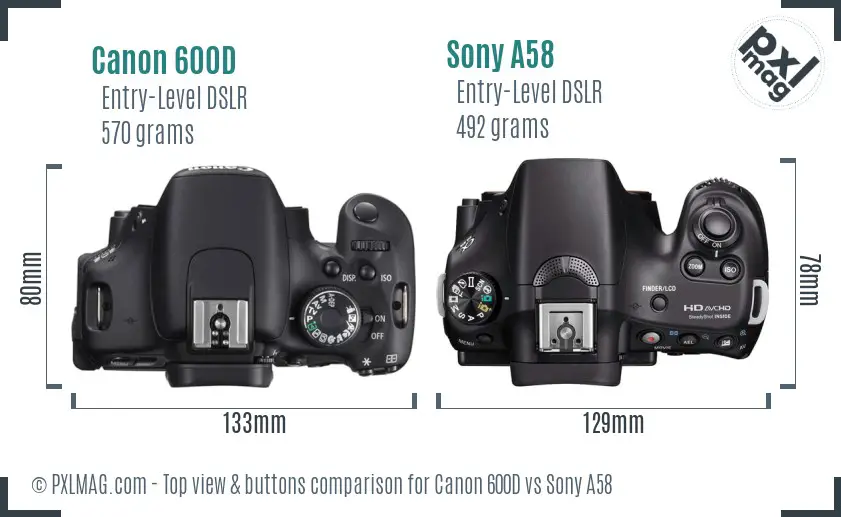 Canon 600D vs Sony A58 top view buttons comparison