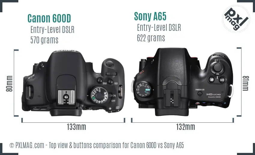 Canon 600D vs Sony A65 top view buttons comparison