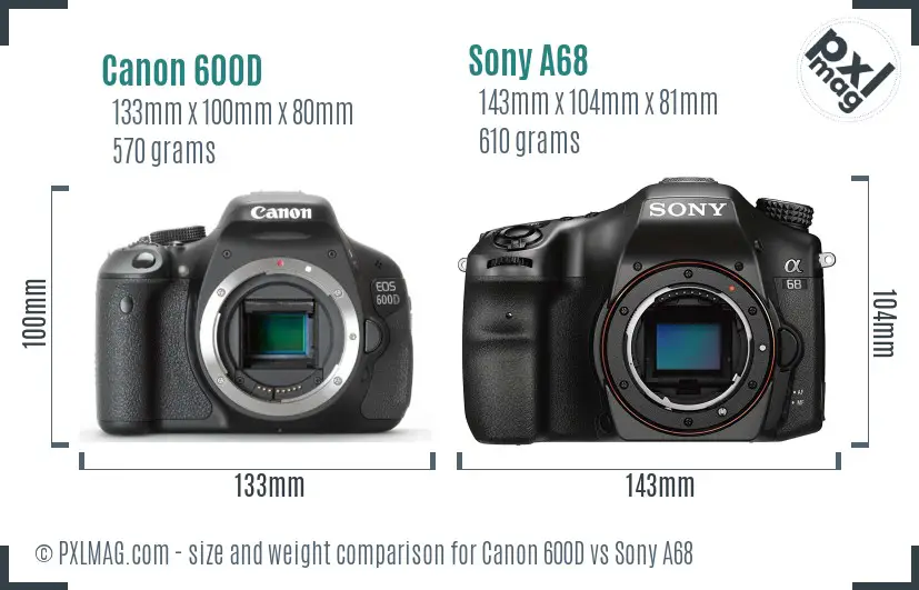 Canon 600D vs Sony A68 size comparison