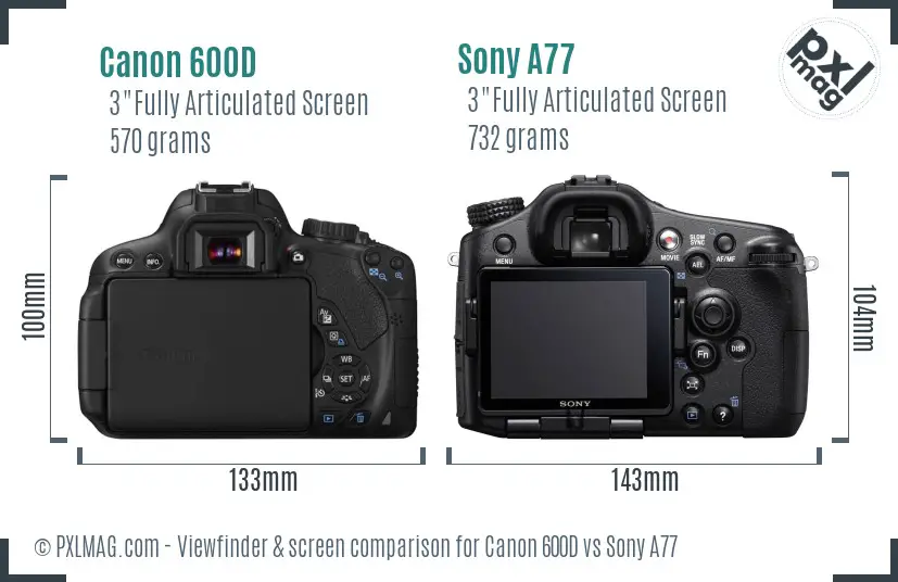 Canon 600D vs Sony A77 Screen and Viewfinder comparison
