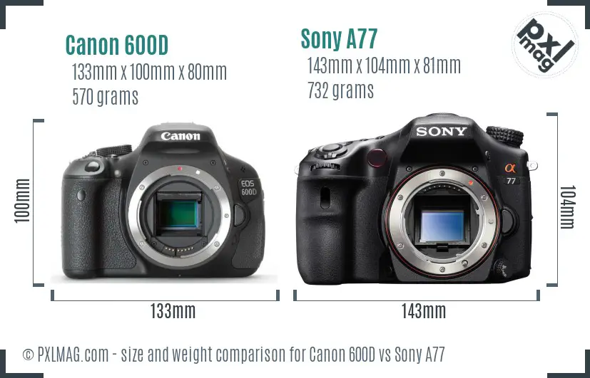 Canon 600D vs Sony A77 size comparison