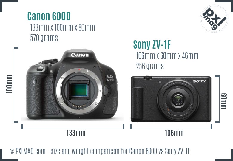 Canon 600D vs Sony ZV-1F size comparison Canon 600D vs Sony ZV-1F size comparison