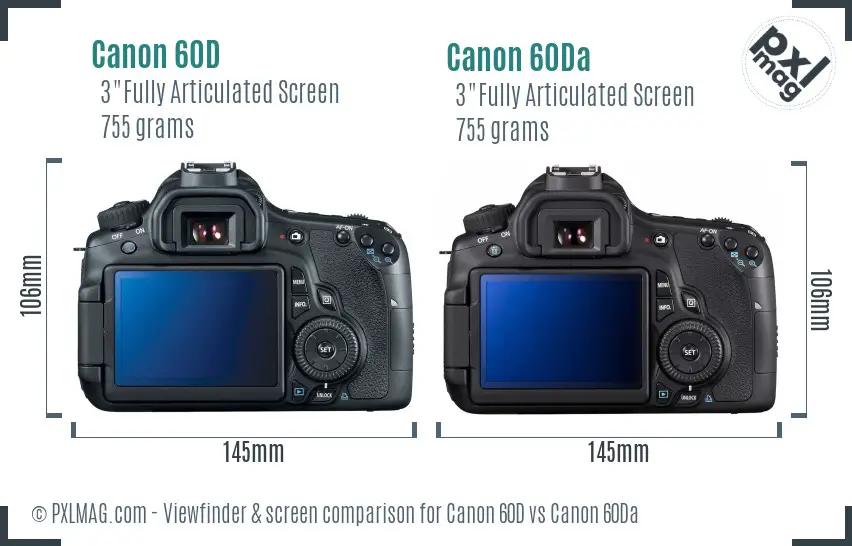 Canon 60D vs Canon 60Da Screen and Viewfinder comparison