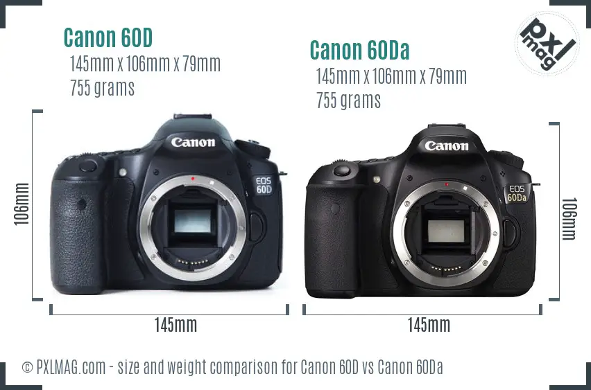 Canon 60D vs Canon 60Da size comparison