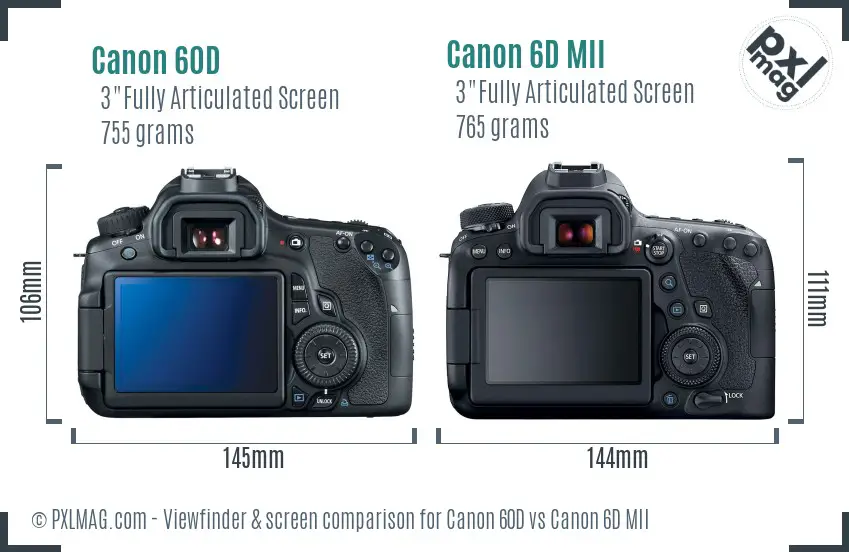 Canon 60D vs Canon 6D MII Screen and Viewfinder comparison