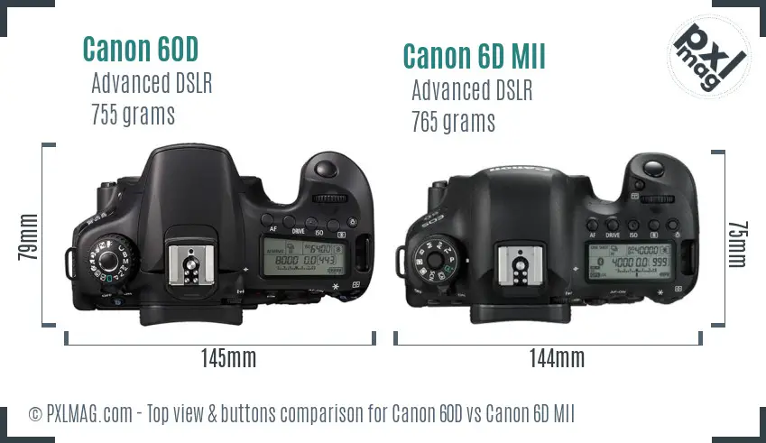 Canon 60D vs Canon 6D MII top view buttons comparison
