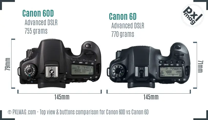 Canon 60D vs Canon 6D top view buttons comparison