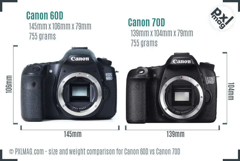 Canon 60D vs Canon 70D size comparison