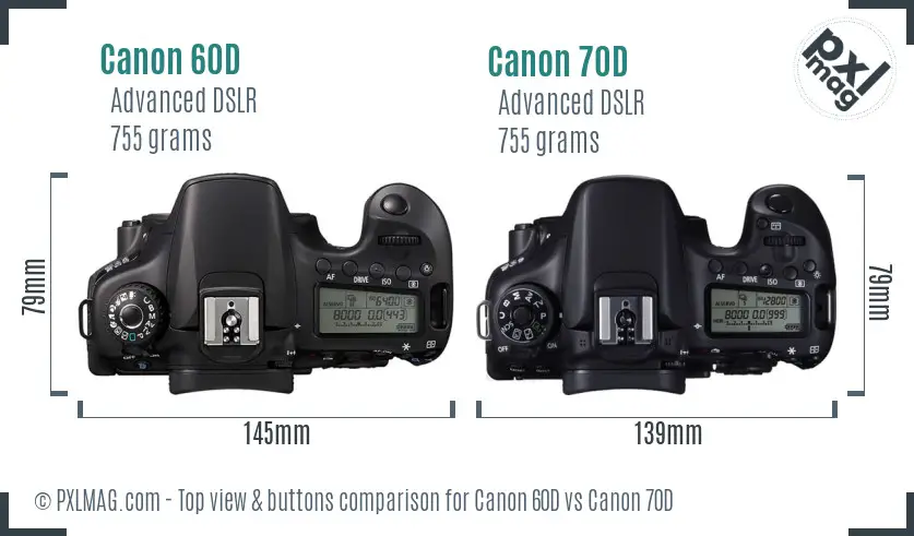Canon 60D vs Canon 70D top view buttons comparison