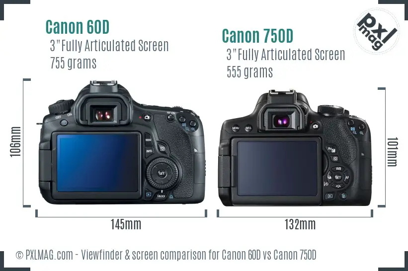 Canon 60D vs Canon 750D Screen and Viewfinder comparison