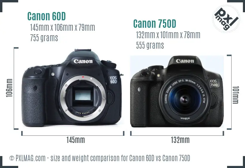 Canon 60D vs Canon 750D size comparison
