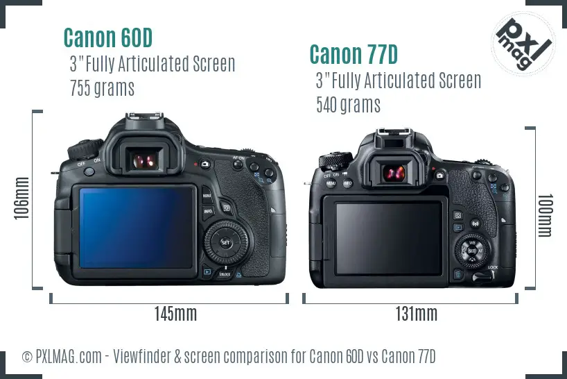 Canon 60D vs Canon 77D Screen and Viewfinder comparison