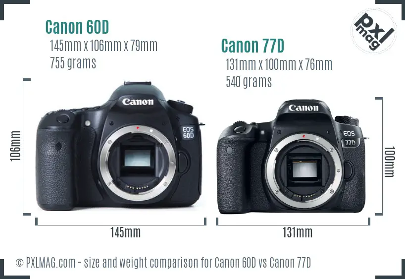 Canon 60D vs Canon 77D size comparison