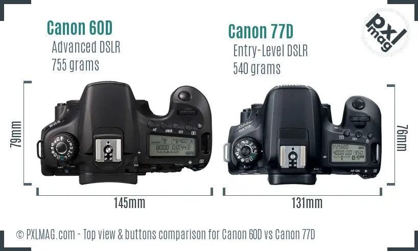 Canon 60D vs Canon 77D top view buttons comparison