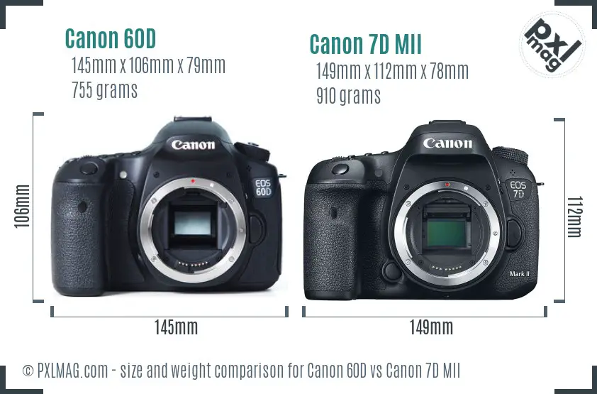 Canon 60D vs Canon 7D MII size comparison