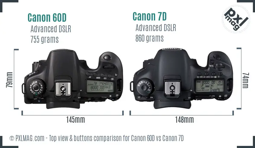 Canon 60D vs Canon 7D top view buttons comparison