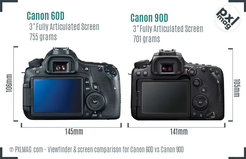 Canon 60D vs Canon 90D Screen and Viewfinder comparison