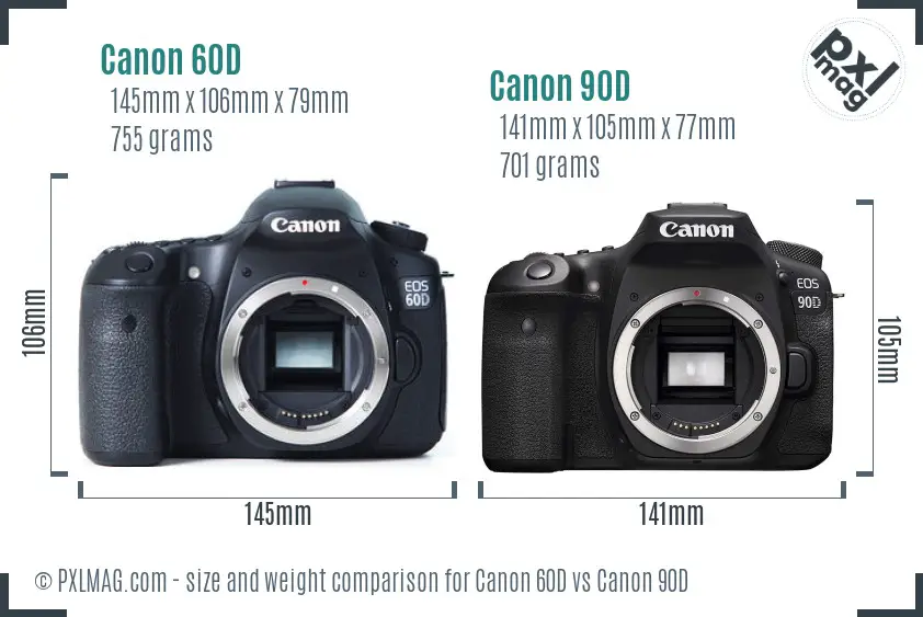 Canon 60D vs Canon 90D size comparison