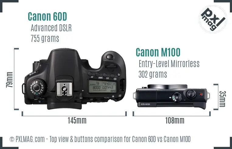 Canon 60D and Canon M100 Top View Comparison