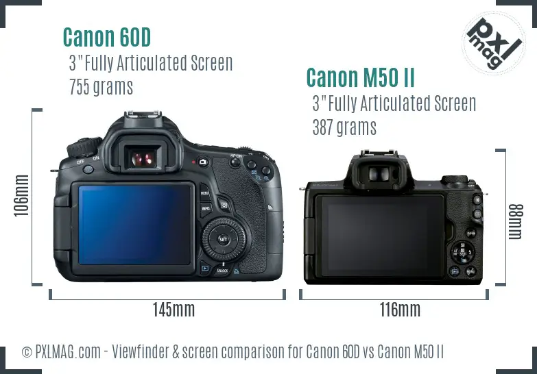 Canon 60D vs Canon M50 II Screen and Viewfinder comparison