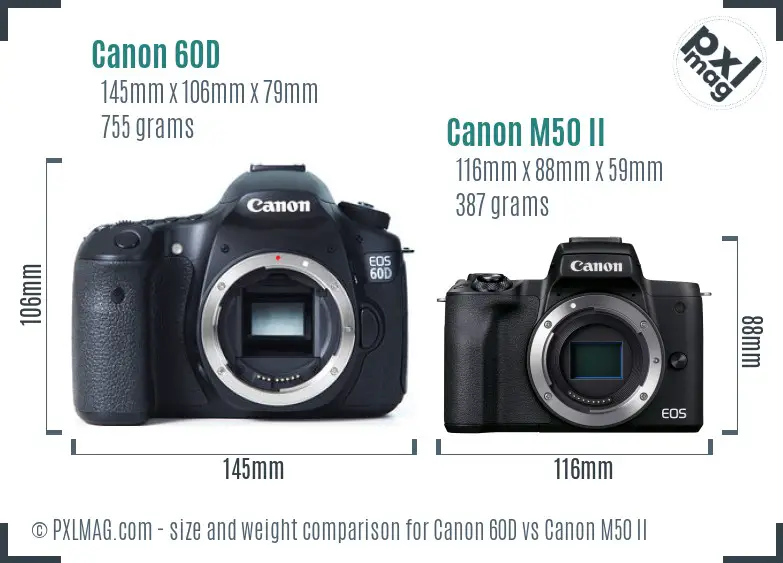 Canon 60D vs Canon M50 II size comparison